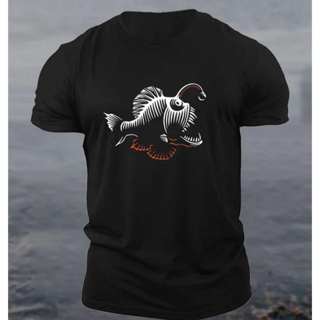 Summer Round Neck 3D Print Fish Pattern Top Fashionable Casual Short Sleeved Men's T-shirts