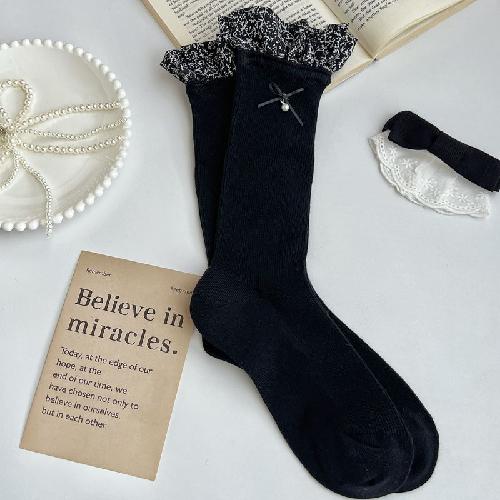 

Plaid Lace Socks Women Autumn and Winter New Cotton Mid-tube Socks Ballet Style Japanese JK Girl Lolita Kawaii Cute Ruffle Socks One Size