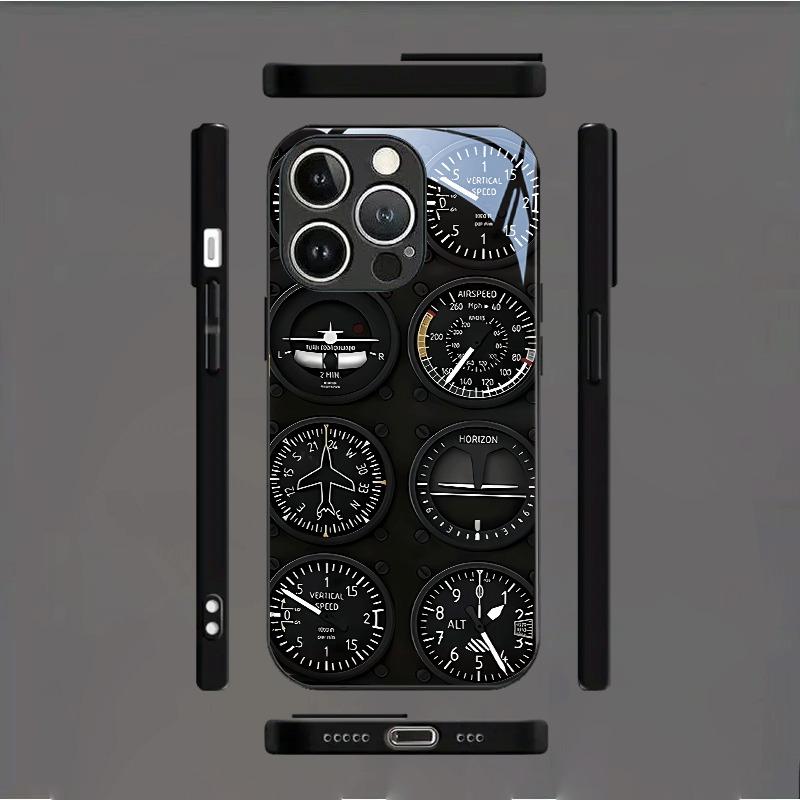 Aviation Instrument Pattern Tempered Glass Phone Case For iPhone 17 Pro Max 11 12 13 14 15 16 Pro 17 Air 7 8 Plus XS X XR Cover