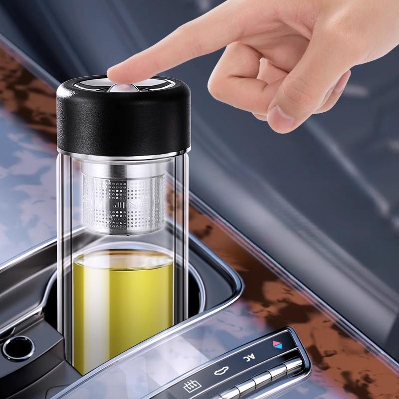 GIANXI Business Magnetic Glass Teacup Double Anti-Scalding Tea Separation Cup Office Portable Sealable Leak-Proof Tea Cups
