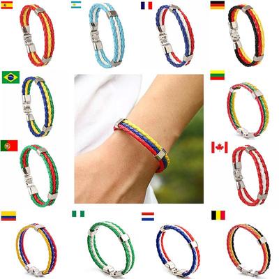 Woven Color Flag Leather Bracelet Pu Imitation World Cup Country Bracelet Jewelry
