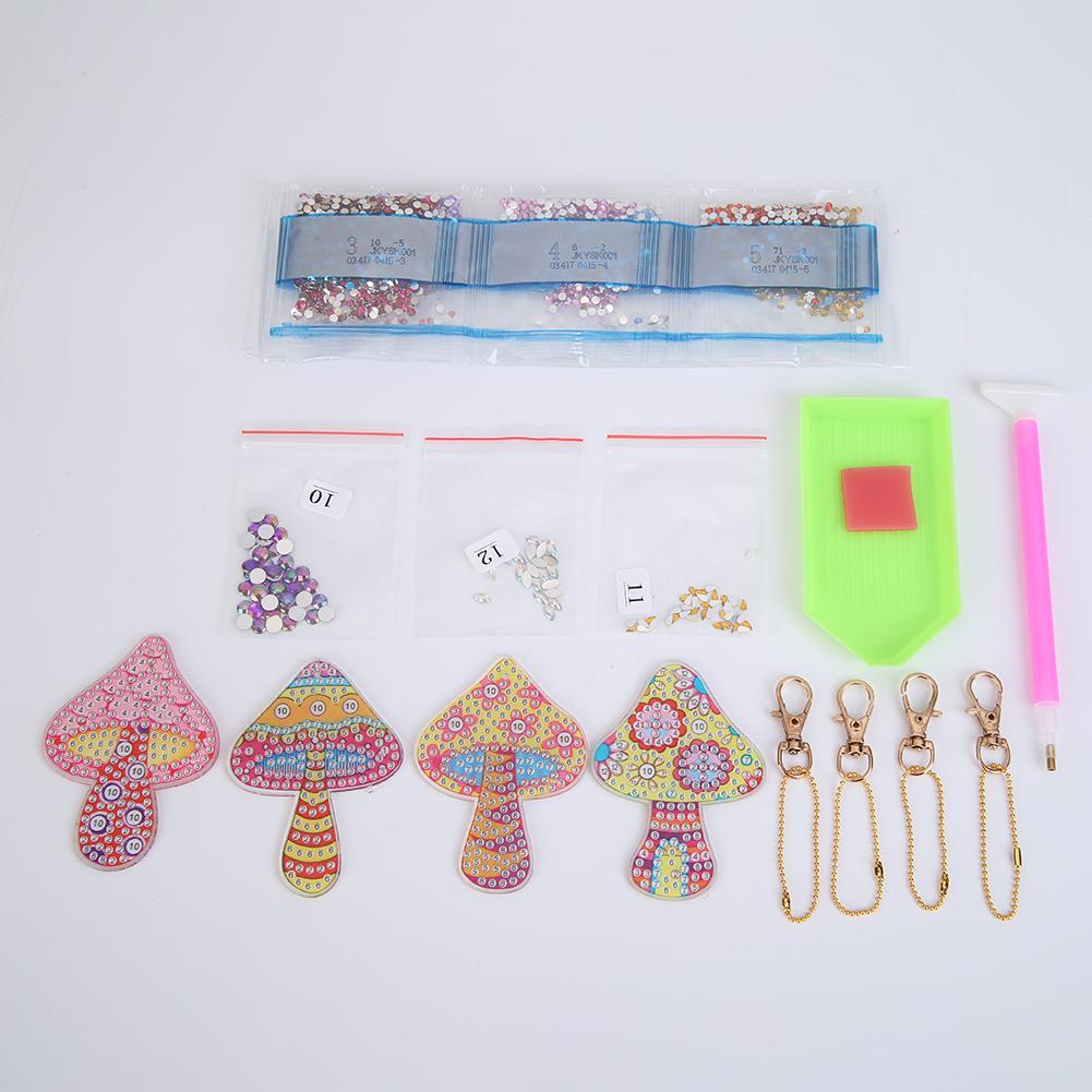 4pcs/set DIY Special-shaped Diamond Painting Mushroom Keychain Key Rings #BU 4pcs/set DIY Special-shaped Diamond Painting Mushroom Keychain Key Rings #BU