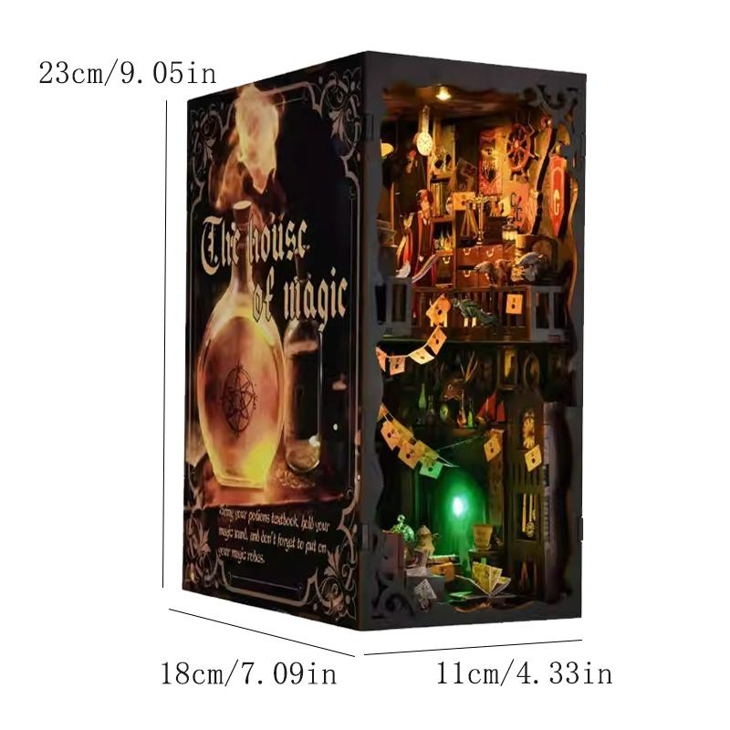 DIY Book Nook Kit Magic House Wooden 3D Puzzle Bookshelf Insert Decor Dollhouse Model Bookend Building Home Decoration Gifts