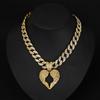 Hip Hop Diamond Heart Wings Pendant Necklace, European and American Cuban Chain Decoration Alloy Heart Shaped Men's Necklace