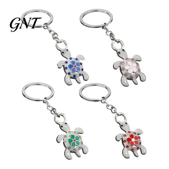 Auspicious Turtle Keychain Rhinestone Flower Keychain, Luxury Alloy Car Key Metal Ring Ring, Pendant for Backpacks Handbag Decoration Holder