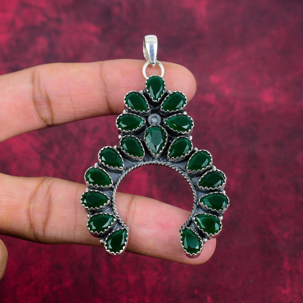 Grüner Onyx Edelstein, Handgefertigter 925er Sterlingsilber Anhänger, Wunderschöne Anhänger Halskette Schmuck Für Sie