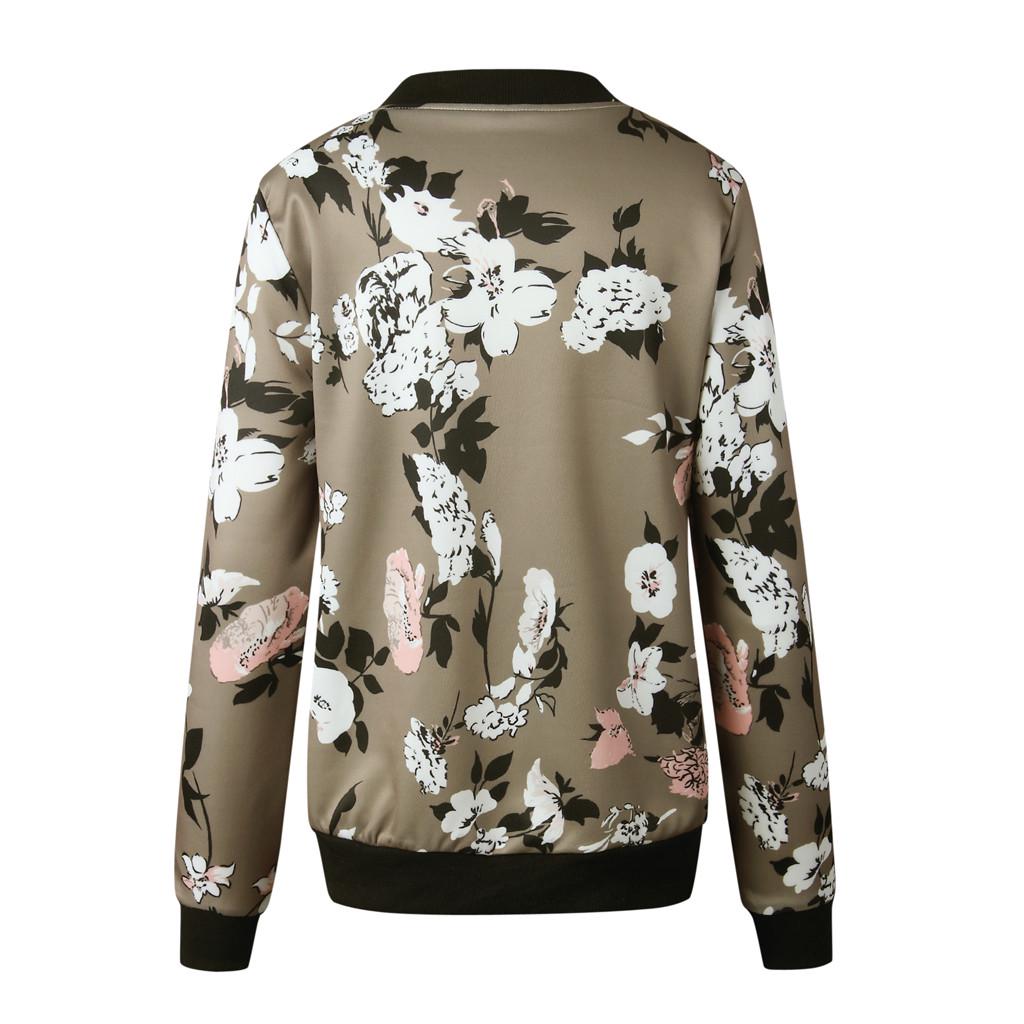 Womens Ladies Retro Floral Zipper Up  Jacket Casual Coat Outwear