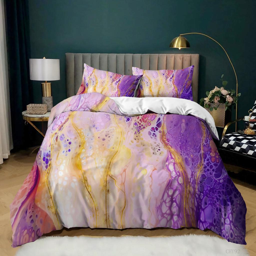 Gradual Change Color Marble Texture Pattern Duvet Set Digital Printing Three-Piece Set Bedding