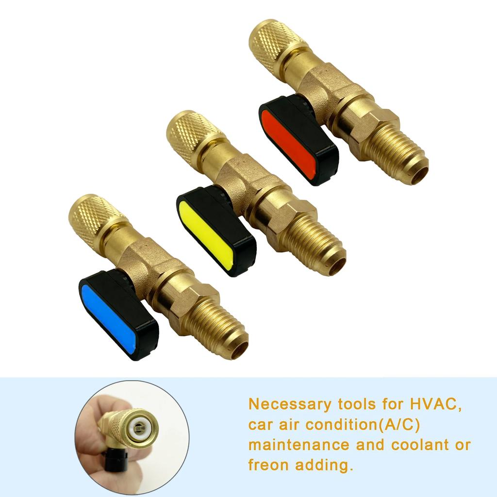 Air Conditioning Refrigerant Ball Valve 1/4" SAE Straight Shut-Off Valve for R134A R410A R22 R12 Charging Hoses AC Refrigerant