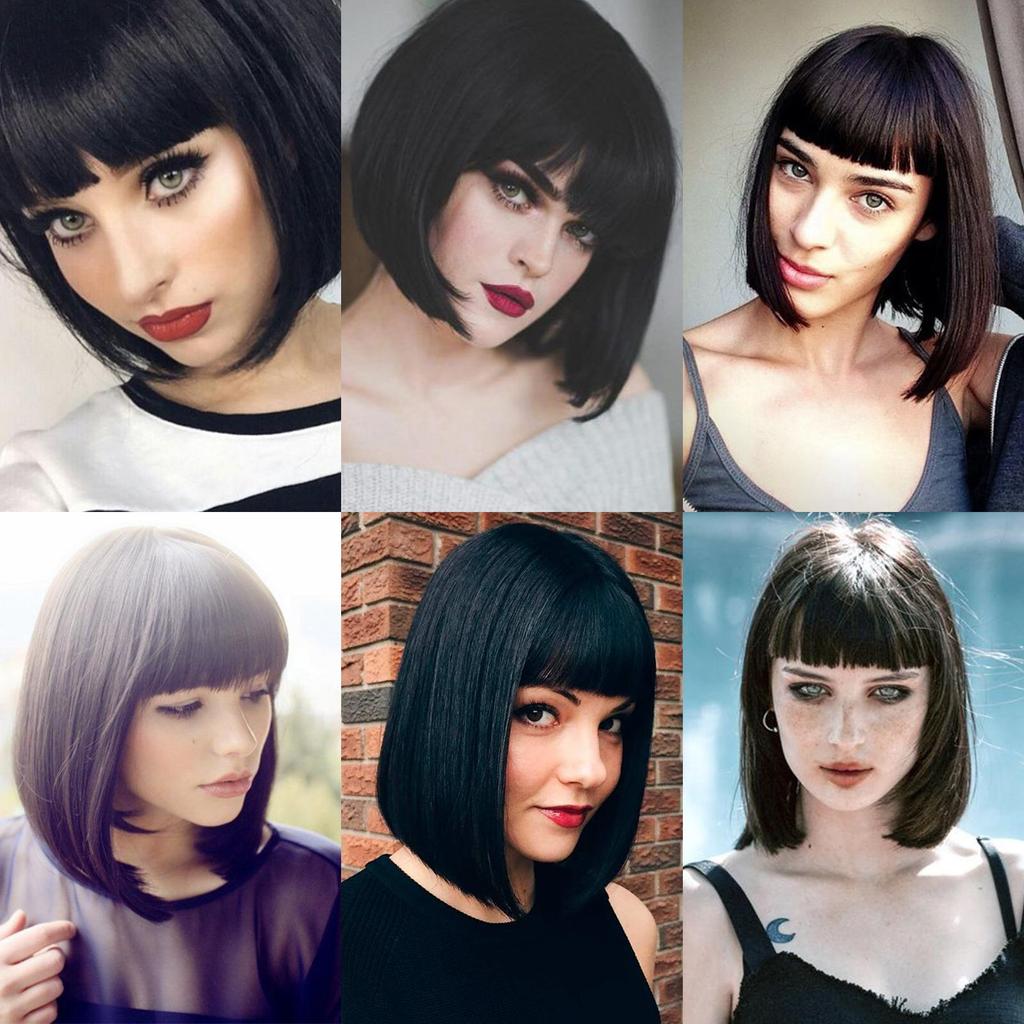 Short Bob Wig With Bangs for Women Synthetic Bob Wigs Black Pink Purple Cosplay Wigs for Party Daily Shoulder Length