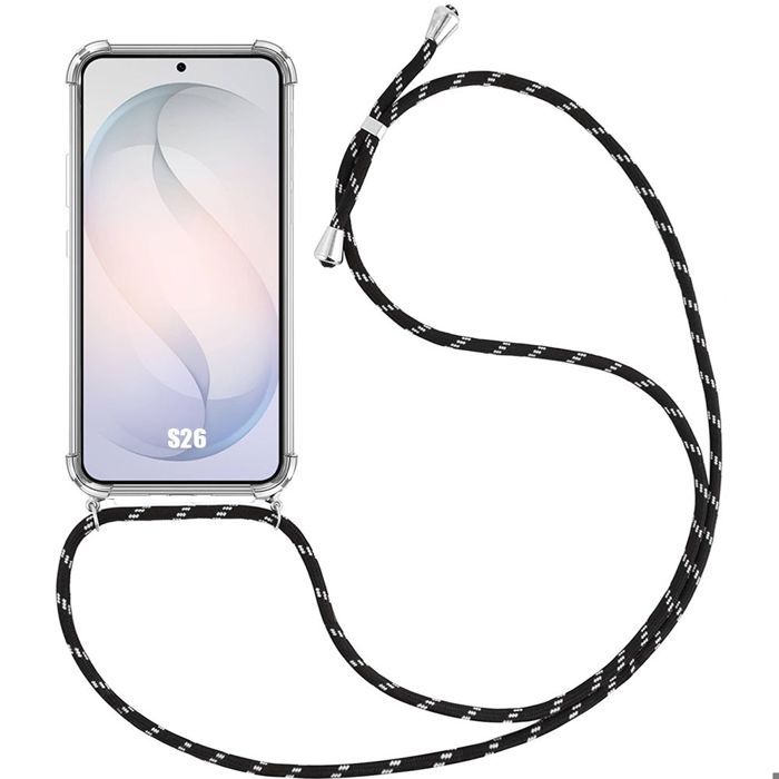 Coque pour Samsung Galaxy S26, Protection Renforcée TPU Antichoc Transparent avec Cordon Noir