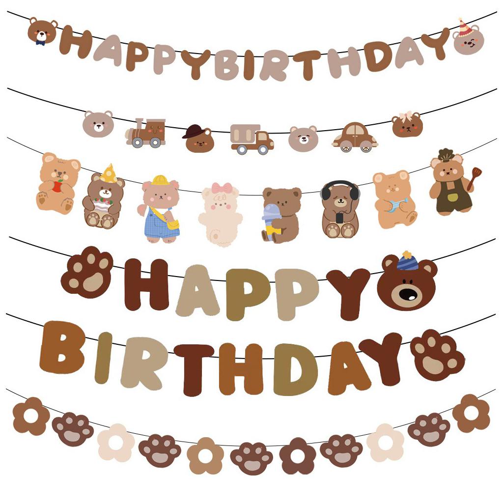 Cute Cartoon Bear Happy Birthday Letter Banner Babyshower Party Decoration Car Bear Birthday Decor Garlands 1st Birthday Flag