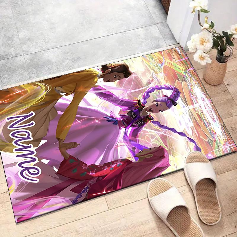 Custom KPop Demon Hunters Mat Personalized Name, Polyester Washable Indoor Entryway Rug, Gift for Christmas, Easter, Thanksgiving Day