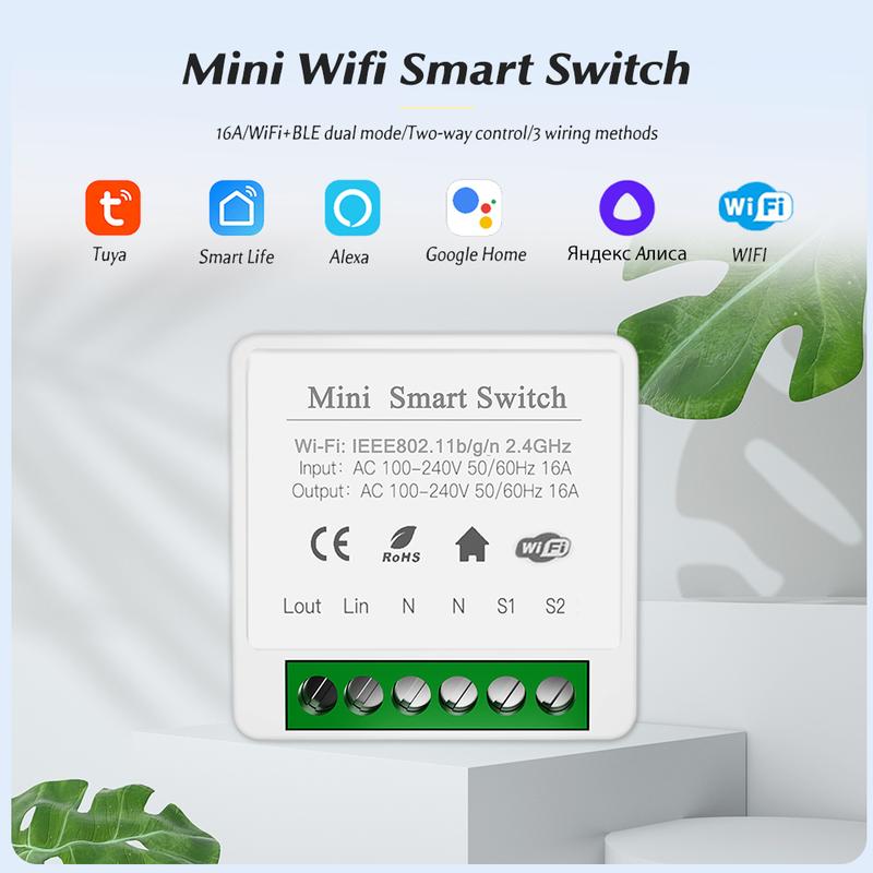 16A Mini Home Automation Modules Wifi Smart Switch Smart Home DIY Light Switches Module 2-way Control Work with Tuya Smart Life Alexa Google Home