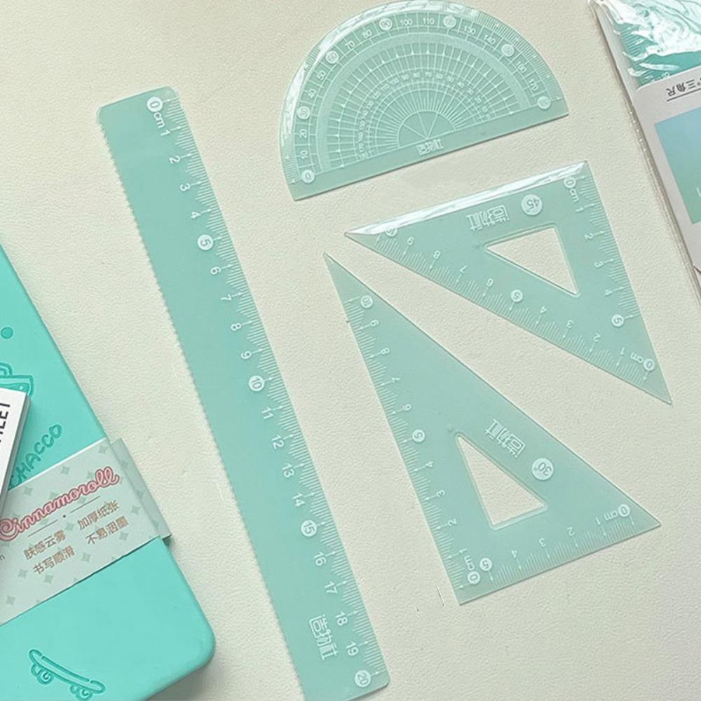 4PCS/Set Thickened Straight Ruler Transparent Set Square Multifunctional Jelly Ruler Set  Boys/Girls