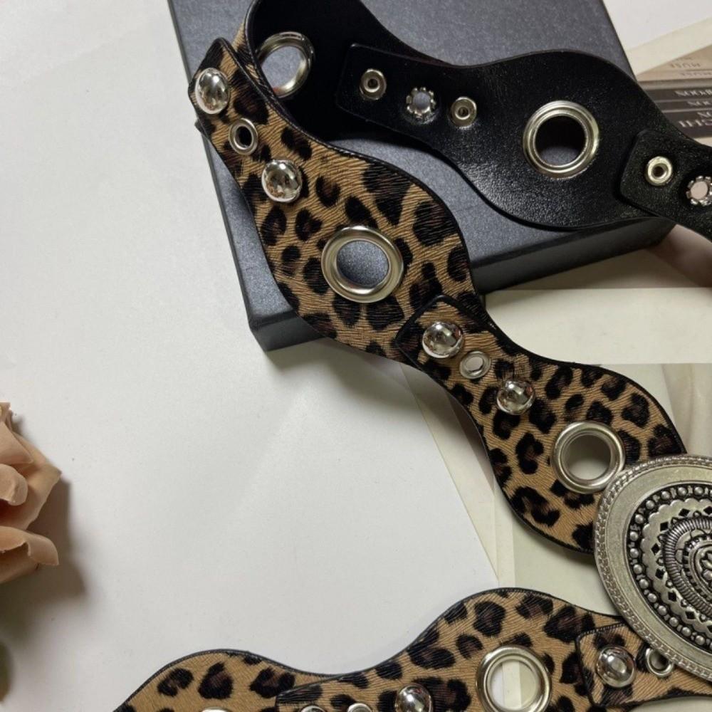 Leopard Women's Rivet Belt Vintage Dress Jeans Belt Leather Waistband  Waist Accessories