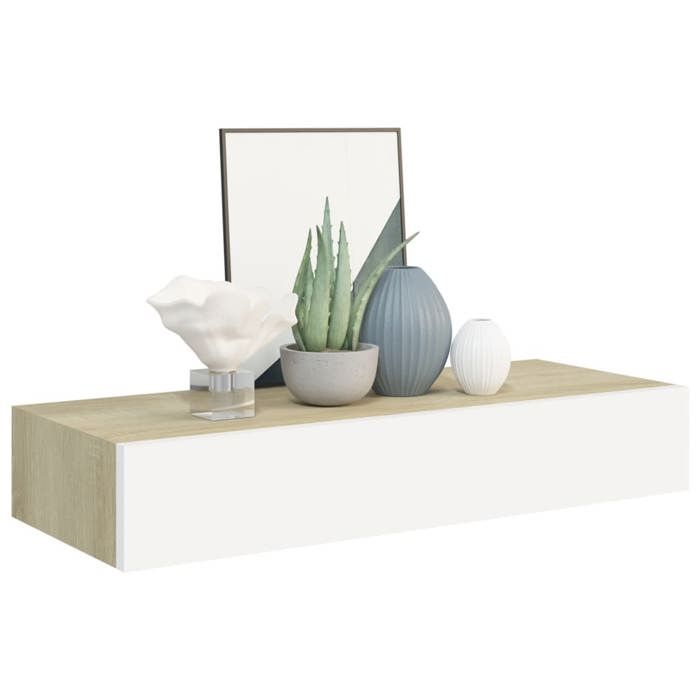 VidaXL Etagère à Tiroir Murale Etagère Flottante Suspendue Support Mural Salon Salle de Séjour Maison Intérieur Chêne et 330263