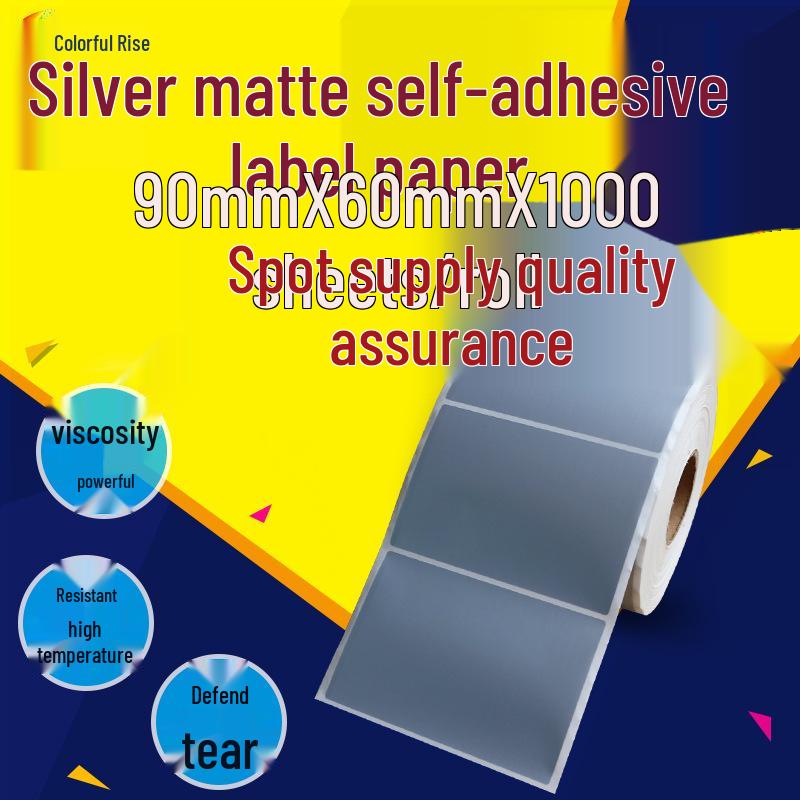 PET Semi-Gloss 90x60 Waterproof Barcode Labels - Matte Silver, Oil & Tear-Resistant Stickers Matte Silver Adhesive Label Paper