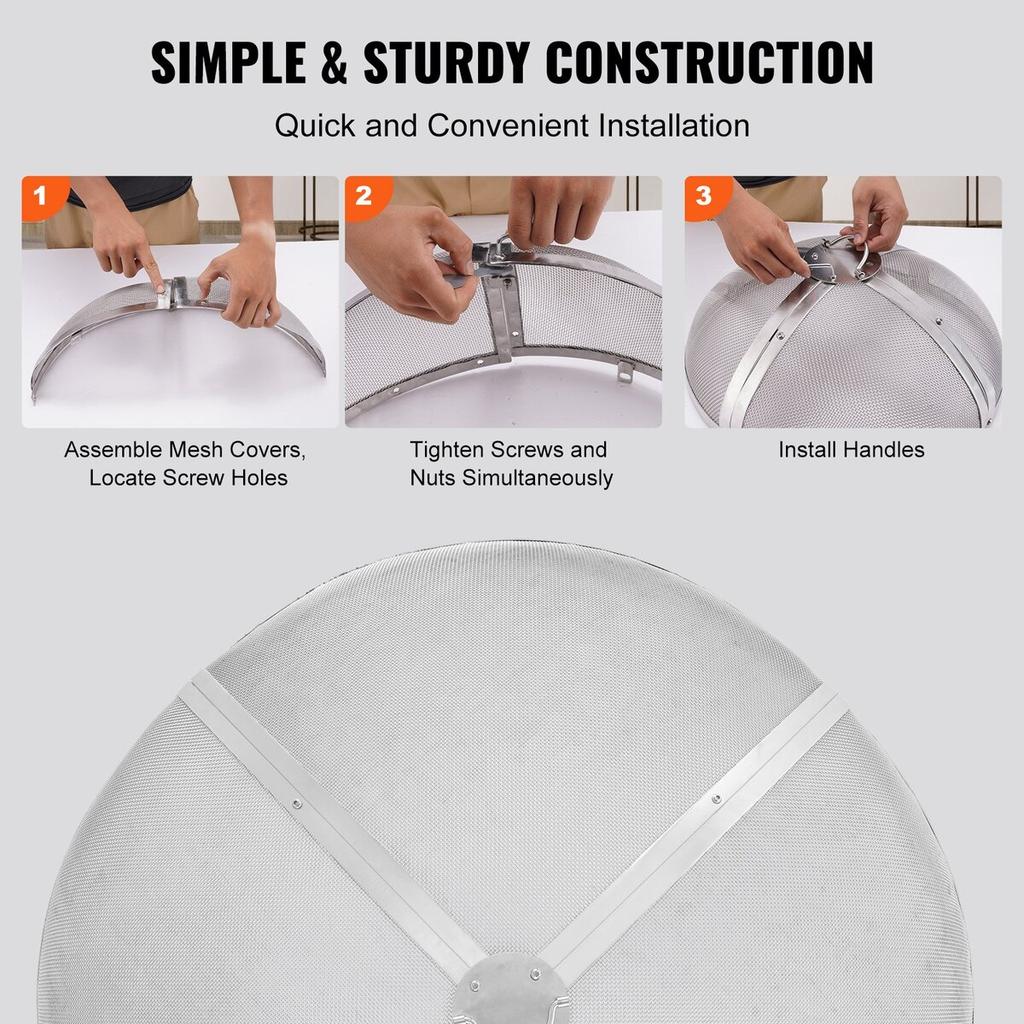 Fire Pit Spark Screen Round 40", Reinforced Heavy Duty Steel Metal Cover, Outdoor Firepit Lid, Easy-Opening Top Screen Covers Round with Ring Handle