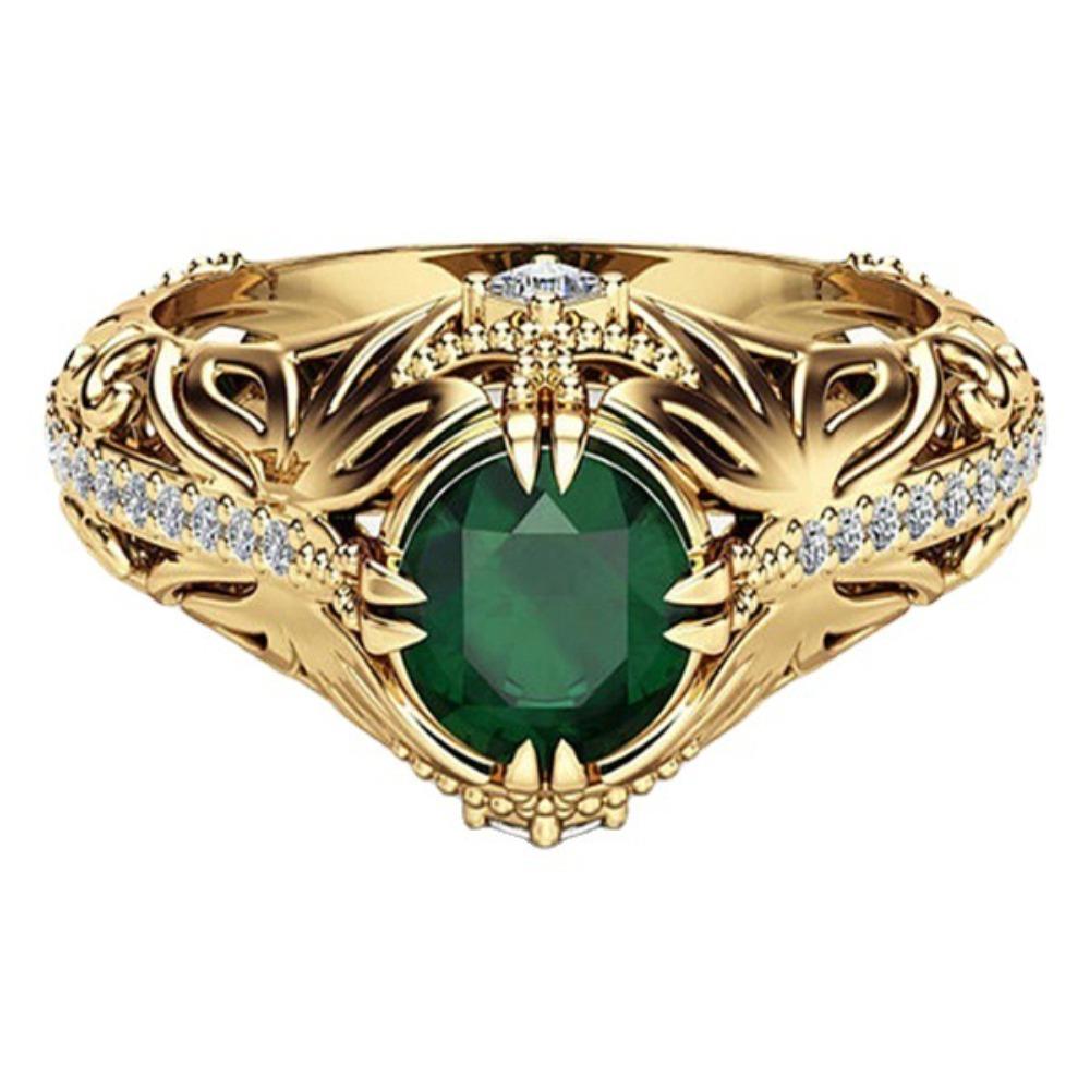 Emerald Plated 14k Gold Ring for Women Luxury Simulated Diamond Engagement Ring no. 6 золотой