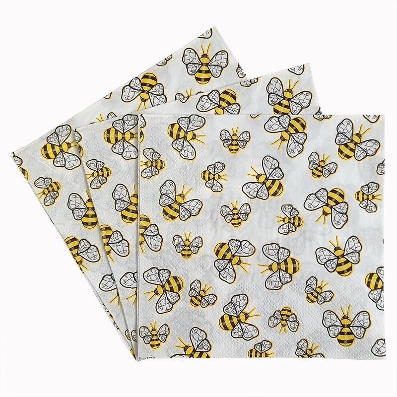 20Pcs Bee Printed Disposable Napkins, Paper Napkins Tissues for Weddings, Party, Festivals, Anniversary Celebrations Table Decor