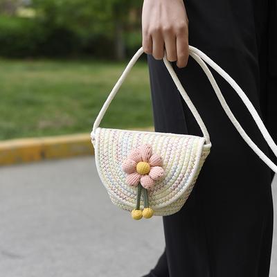 A Small Fresh Style Women's Shoulder Bag Flower Doll Decorated Coin Purse Mobile Phone Bag Woven To Make Young Ladies Love