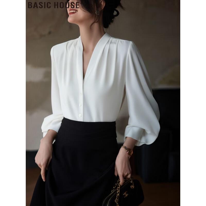 Basic House Women s Professional V-neck Long-sleeve Shirt M