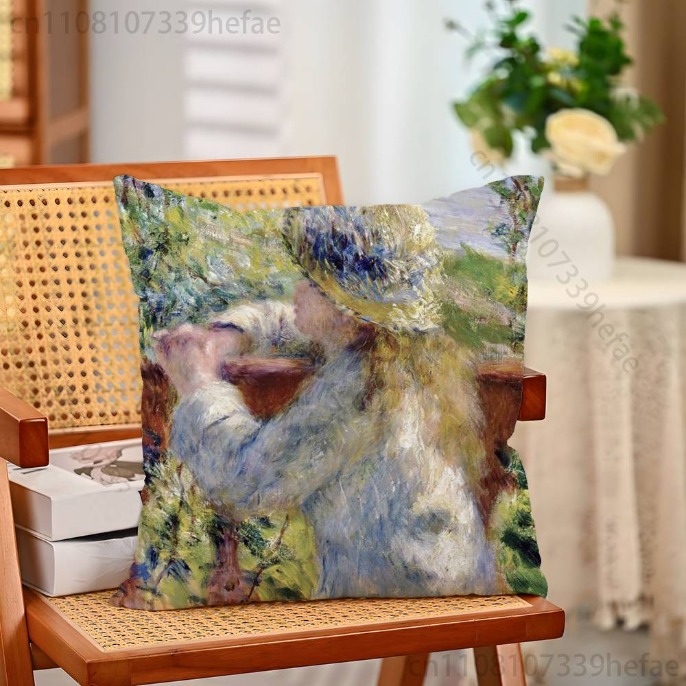 Pierre AAuguste RRenoir Funny Pillow Case Antidustmite Pillowcase Invisible Zipper Silky Short Plush Sofa Cushion Cover