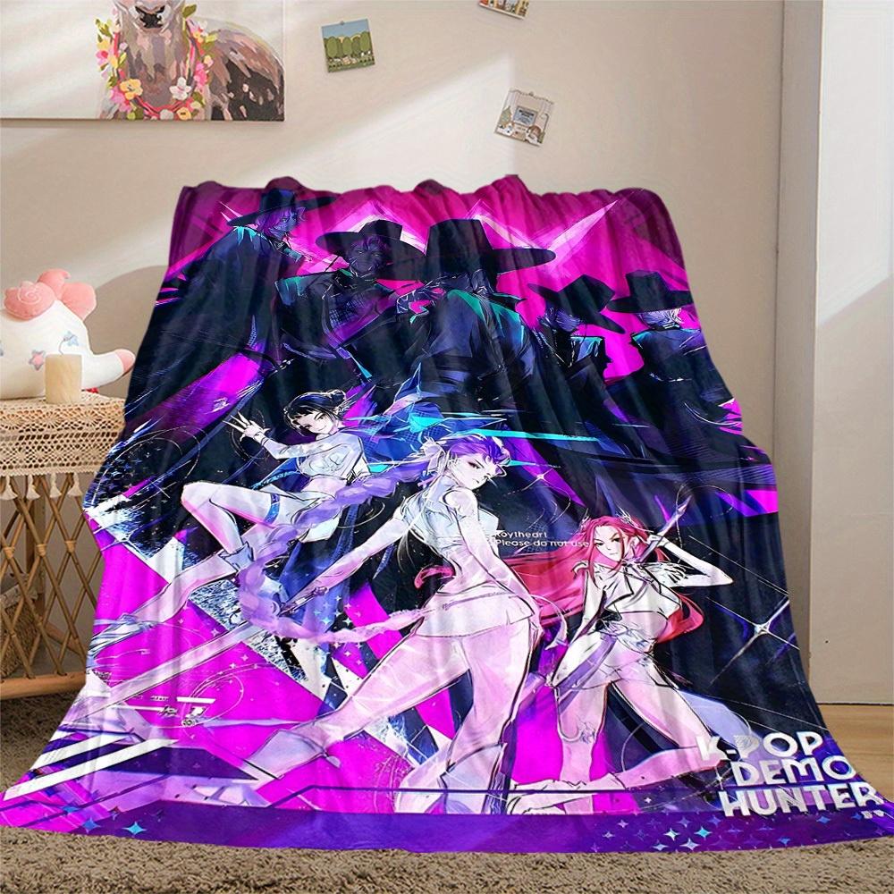 1Pc K-Pop Demon Hunters Print Flannel Blanket, Comfortable for All Seasons, Home Decor, Warmth and Comfort, Perfect for Christmas Gifts821068