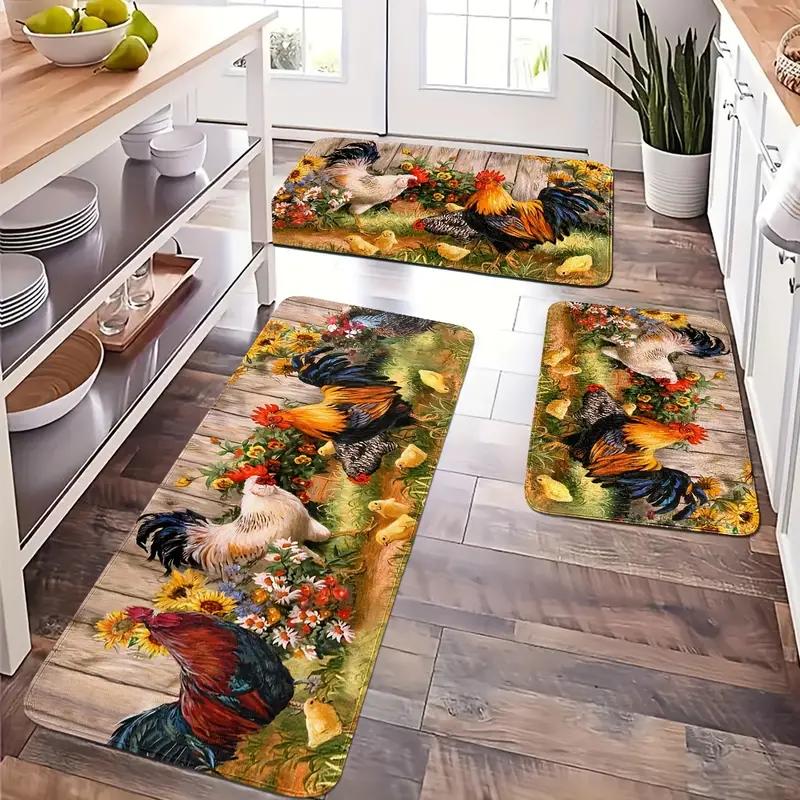 Rooster Kitchen Floor Mat Decor Chicken Farmhouse Kitchen Rugs Decorations for Home Decoration Bathroom Non-Slip Doormat Decor