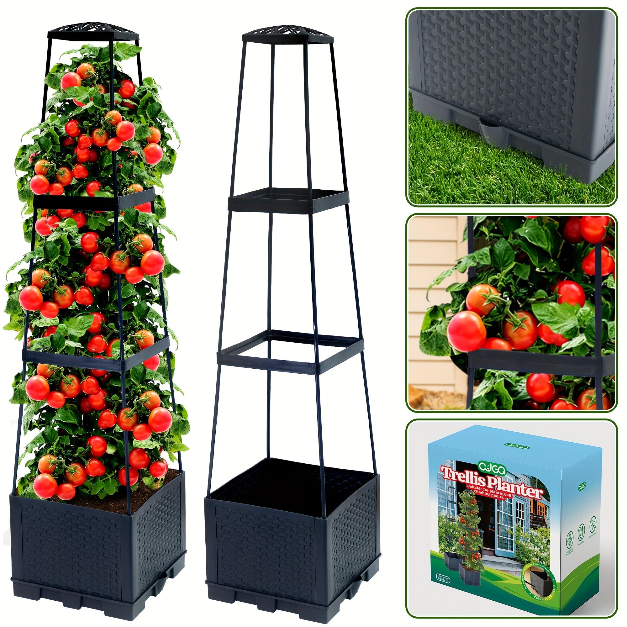 44.8Inch Tomato Planting Box with Climbing Frame Self-Watering Trapezoidal Support Tomato Cage for Courtyard Balcony Climbing Pl