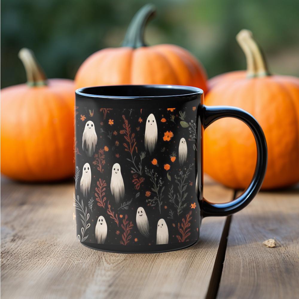 

Foreign trade hot-selling models, Xiyin Halloween mugs, office household cups, coffee cups, water cups, ceramic cups 301-400ml чорний