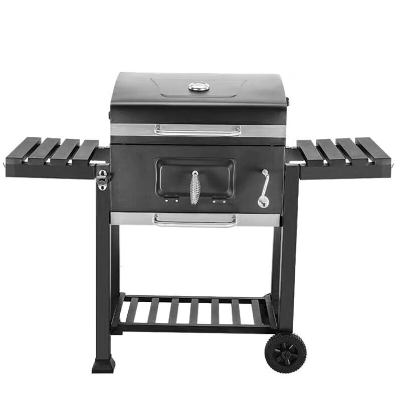Bingyue Large Square Outdoor BBQ Grill with Side Shelves