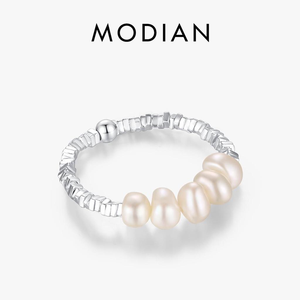 MODIAN 925 Sterling Silber Exquisite Barocke Perle Einstellbare Größe 6-9 Finger Ringe Für Frauen Feine Geometrische Mode Schmuck