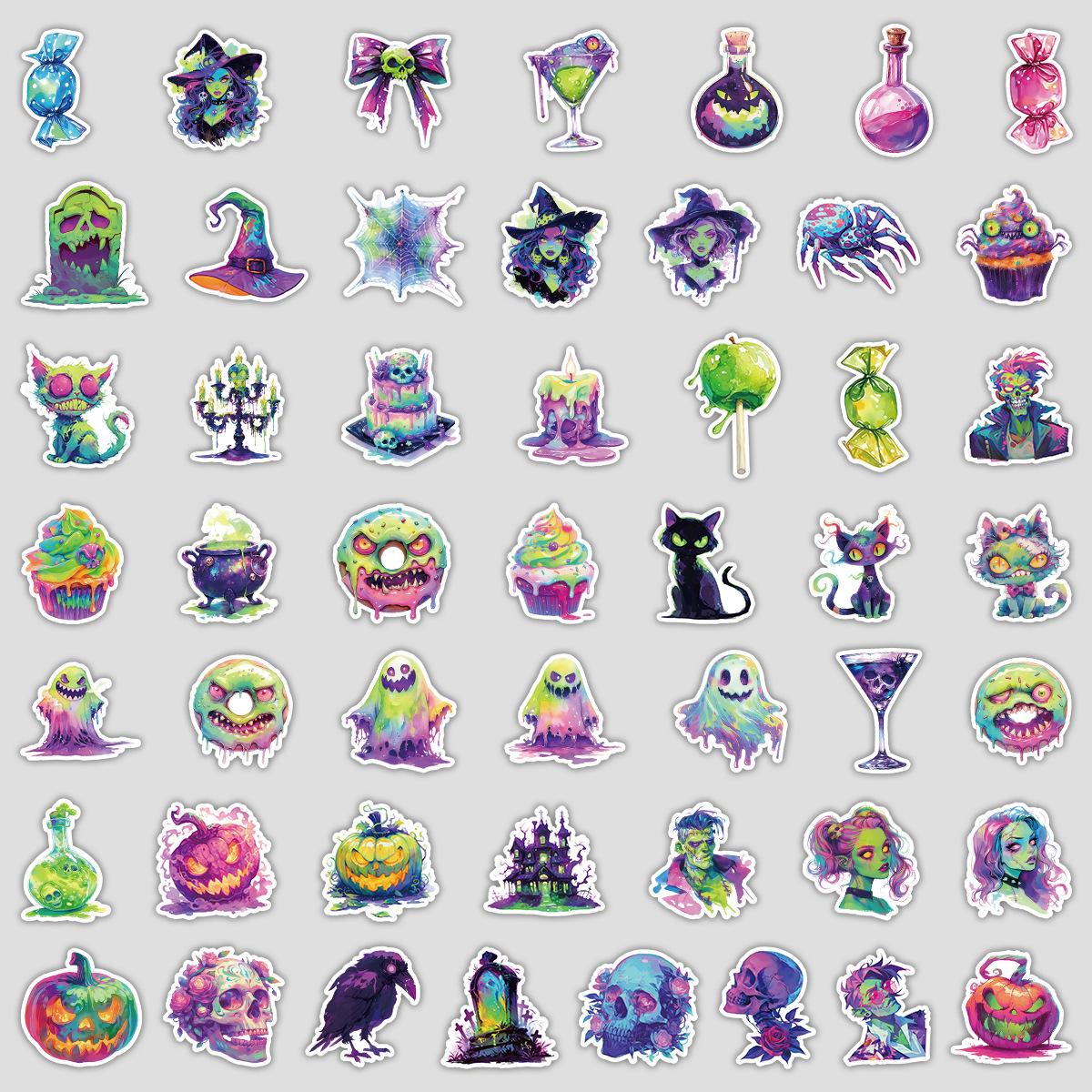 

50 Neon Halloween Graffiti Stickers for Water Cups, Luggage, Waterproof Decorative Stickers, Creative Stationery Stickers