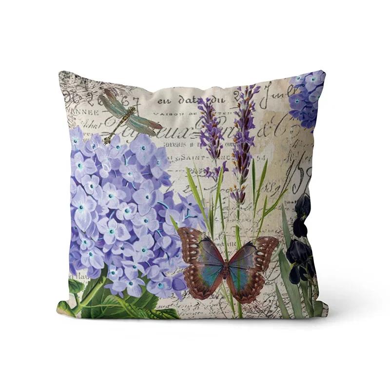 Happy Easter Day Purple Flower Pillow Case Hydrangea Lavender Rose Forest Pillowslip  Cushion Covers Sofa Living Room