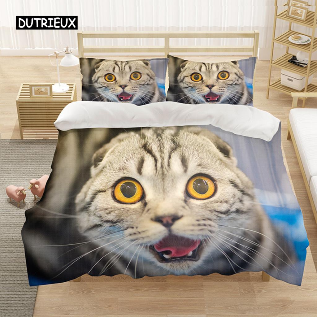 Liebliches Haustier Katzenbettwäsche-Set, Tierdruck Bettbezüge Einzel Doppel King Queen Größe Bettdeckenbezug, Kätzchenmuster Steppdeckenbezug
