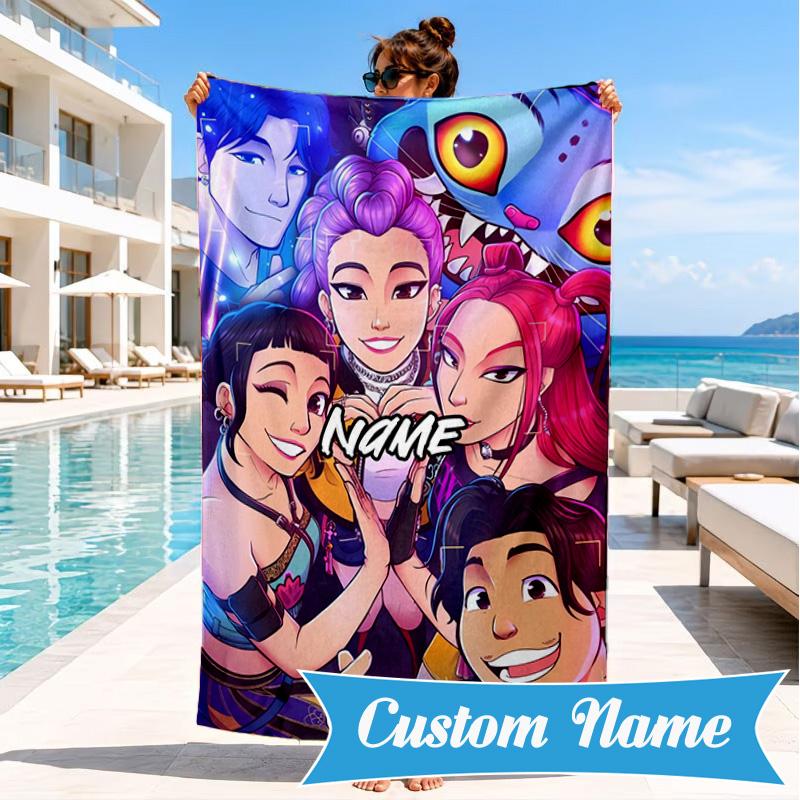 Custom Name Fantasy Friends KPop Beach Towel Microfiber Beach Towel, Lightweight and Quick-Dry, for Summer Travel, Swimming Pool Gift