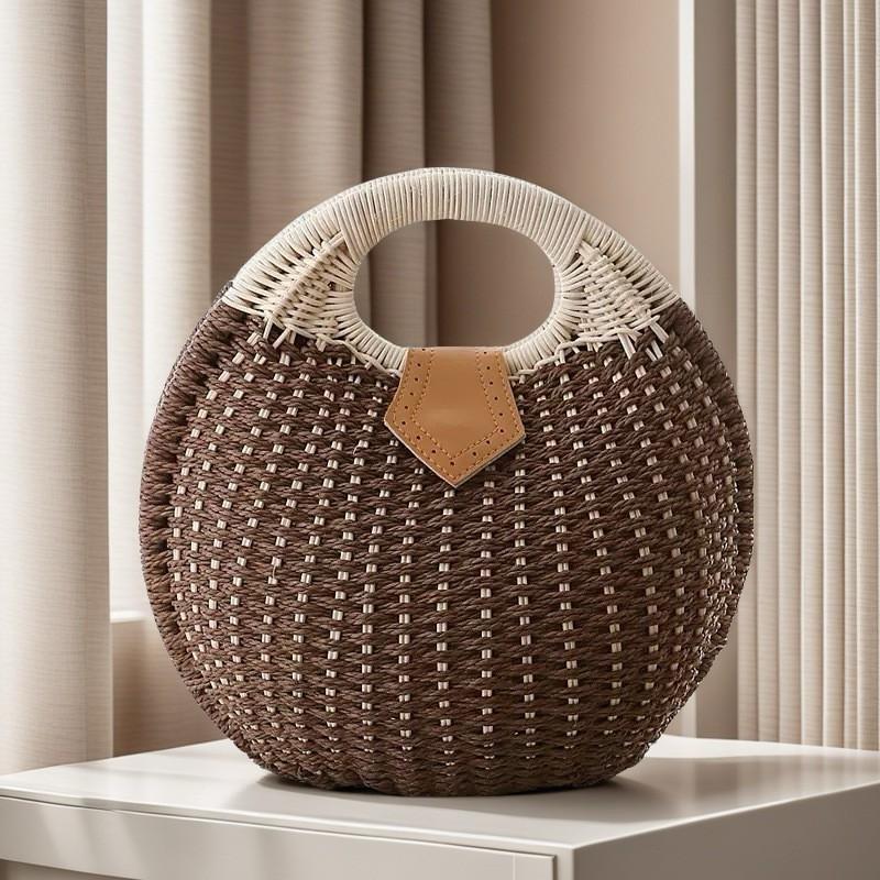 

Fashionable Shells Straw Woven Bags Paper Ropes Hand-woven Ball High-end Simple Rattan темно-коричневого кольору