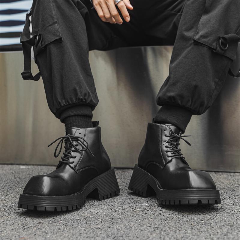 Fashion Casual Men's Boots Thick Bottom Height Increasing Versatile Style Leisure Outdoor Fashion Party Daily Youth Leather Shoes Hot