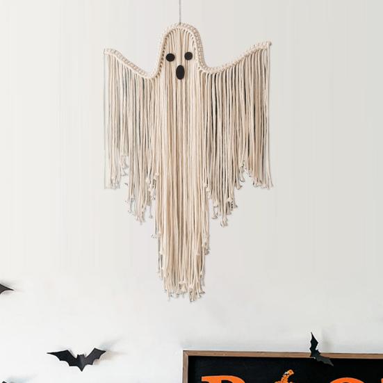 Halloween Ghost Decorations Hand-Woven Tassel Ghost White Rope Ghost Decor Hanging Ghost Wall Art Gift