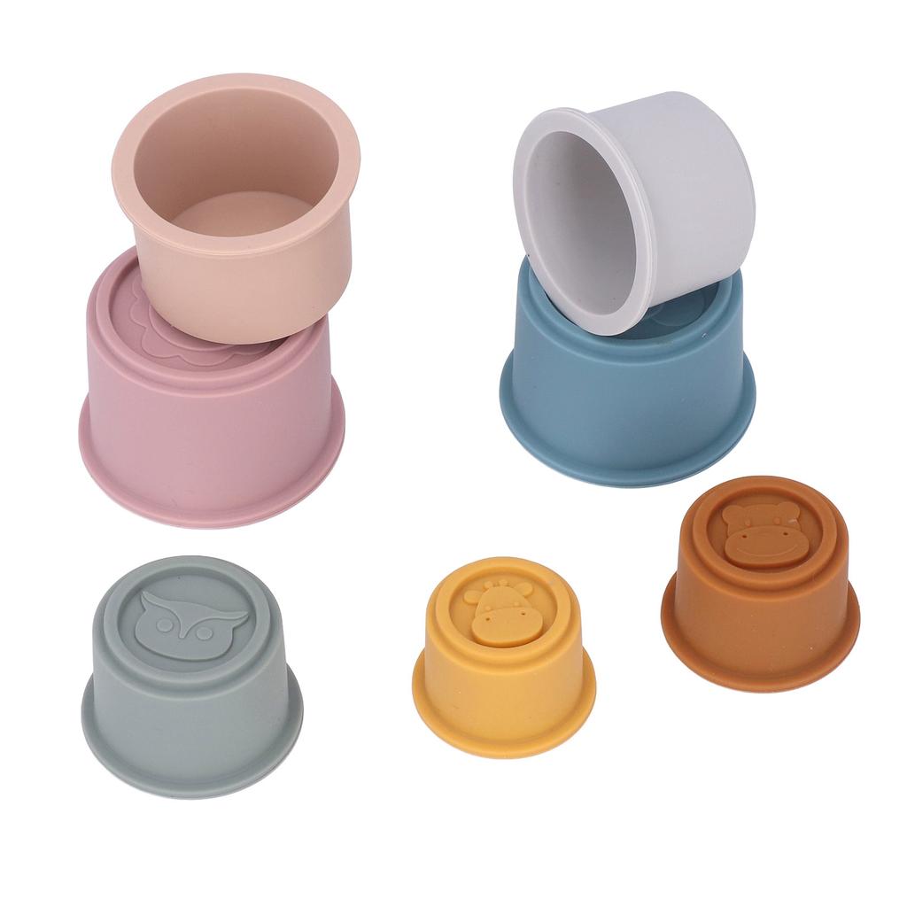7 Pcs Stacking Cups Animal Silicone Colored Children s Stacking Cup Toys Baby Splashing Bath Toys