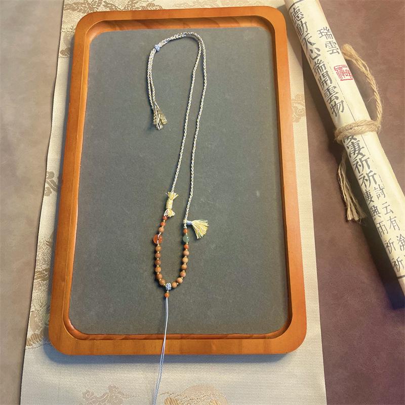 Southern Red Jade and Gold Amber Pendant with Handmade Woven Rope