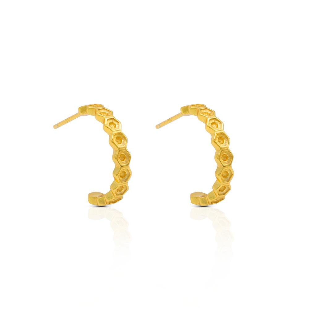 Chris April 925 Sterling Silver Gold Plated Honeycomb C-shape Hoop Earrings for Women золотой