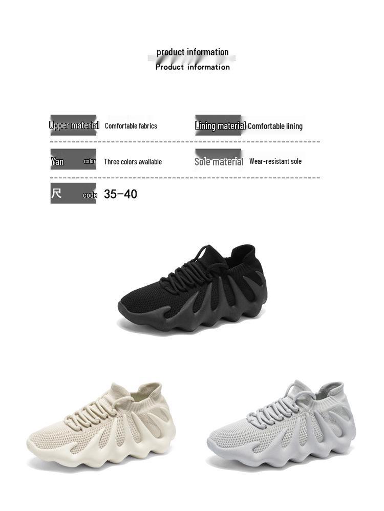 Letní dámské ponožkové tenisky Flyknit - Korejský styl, Všestranné, Ležérní trendy tatínkovské boty