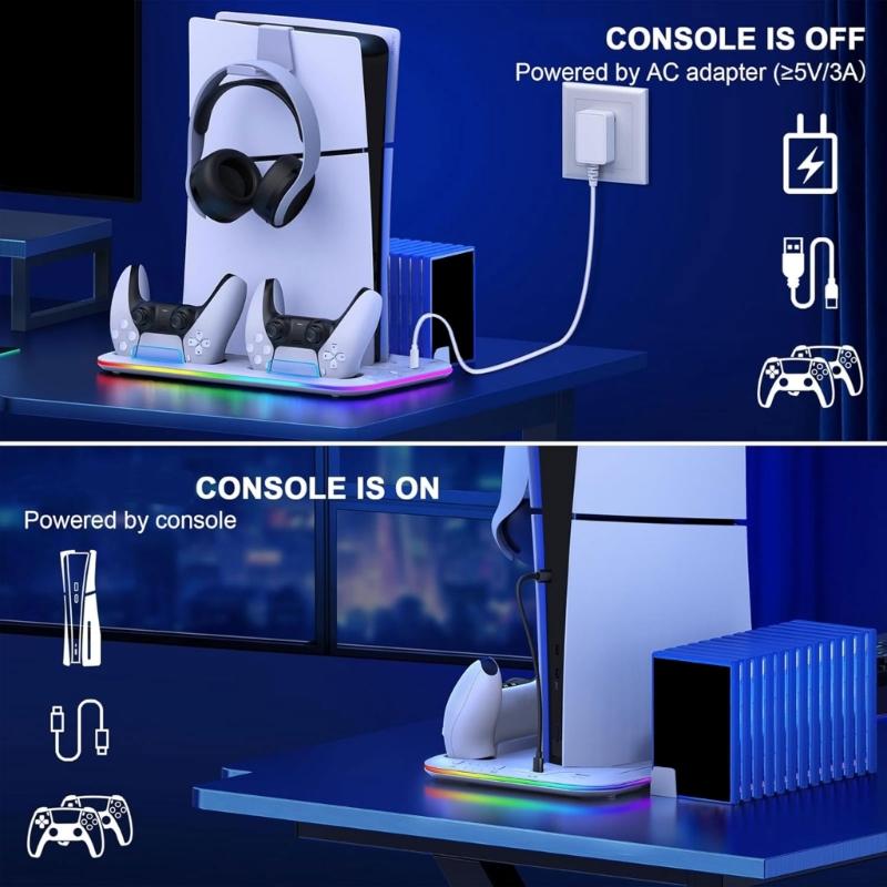 Charging Station with Headset Holder 3 Speed Adjustable Cooling Fan for Slim Controller Charger Stand Charging Dock