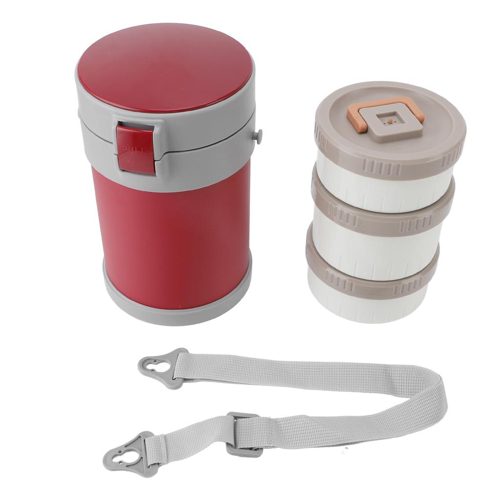 Recipient izolat pentru alimente 2L 3 nivele, sigur pentru microunde, oțel inoxidabil 304, cutie de prânz cu vid cu umăr