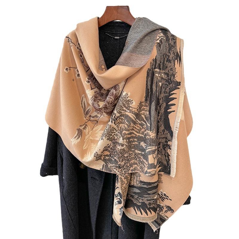 Shawl With National Style High-End Scarf Dual-Purpose Winter Office Blanket Blanket To Keep Warm And High-End