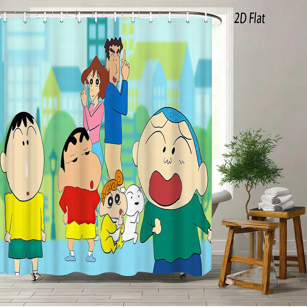 Crayon Shin-Chan The Movie Ora To Hakase No Natsuyasumi 2D Print Waterproof Shower Curtain, Blue Anime Bathroom Decor With Hooks