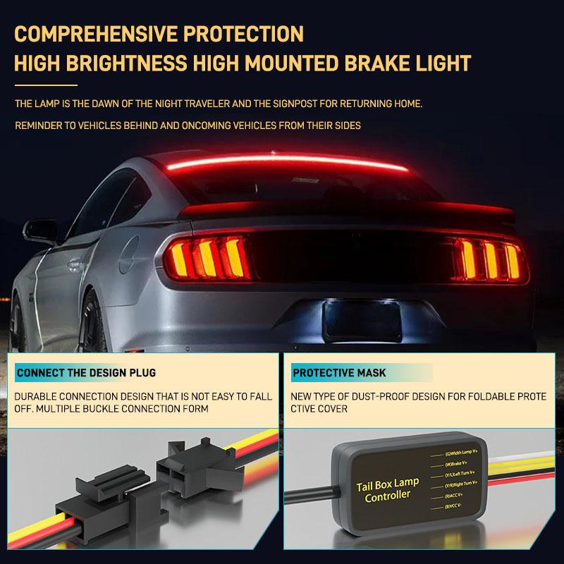 Car High Position Brake Lights Multi-mode Warning Tail Lamp Turn Signal LED Strips Auto High Mount Brake Stop Lights 90/100CM